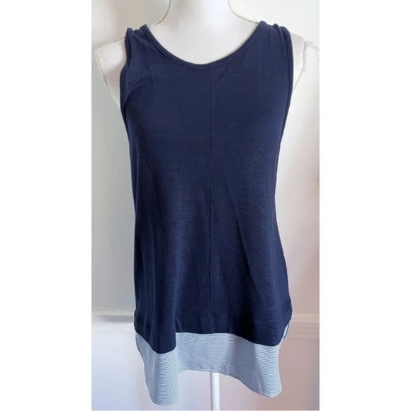 J. Crew • Navy Mixed Media Tiered Trim Tank Top - Picture 1 of 6